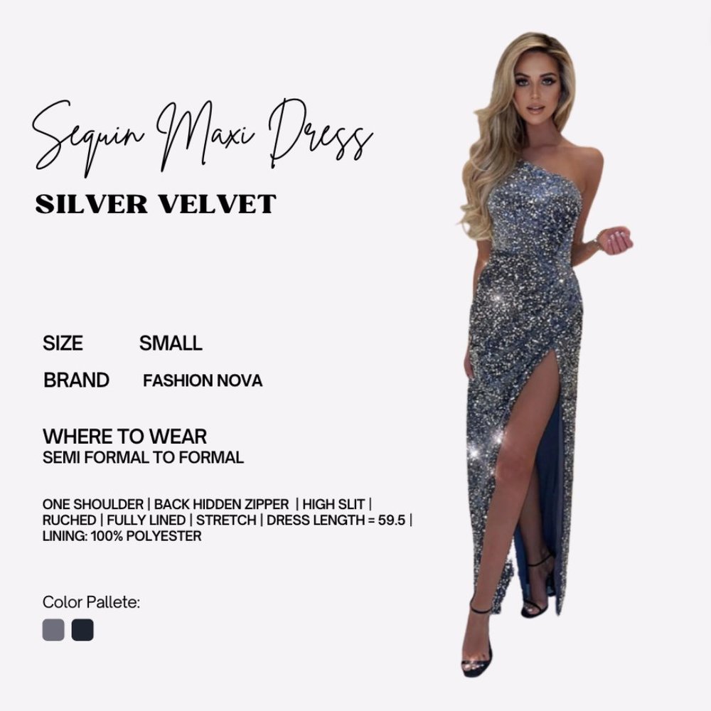 Sequin Maxi Dress with Silver Velvet- Size Small